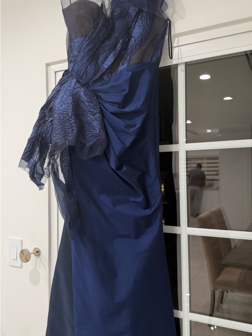 Tarik Ediz Elegant Navy One-Shoulder Evening Dress - Picture 4 of 5